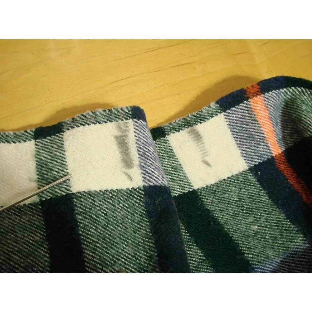 Plaid Wool Blend Blanket Throw Fringe 58x52